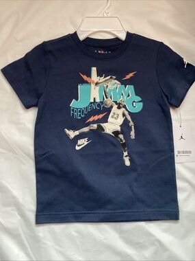 Jordan Navy Tee with Turquoise & Orange Graphic